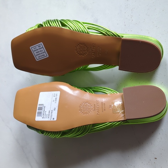 NWT Souliers Martinez Alicante 25 Metallic Leather Slides in Green EU 38 US 7.5 - Picture 6 of 7